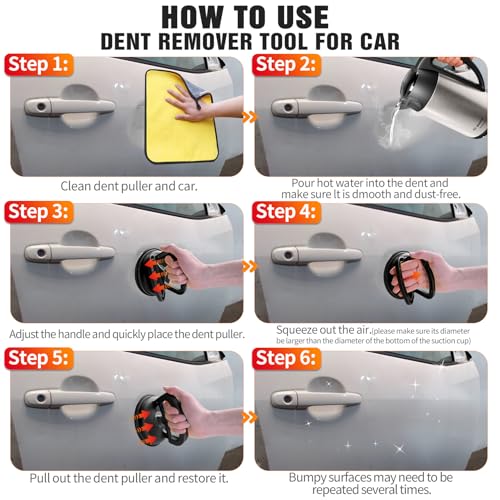 Image of Car Dent Puller,dent Remover Tool for car with Suction Cup,3 Pack | Dent Remover Tool Kit for Car Body Dents, with suction dent puller and Handle Lifter for Easy Car Dent Removal (Black+Orange)