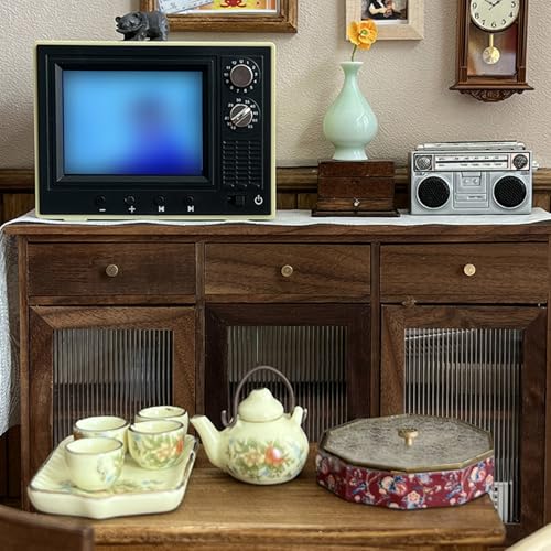 Mini téléviseur vintage 1:12 avec antenne rotative 180° et écran LCD