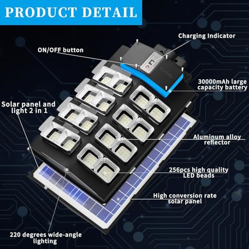 Image of Gefolly SL-2800W Solar Street Lights Outdoor, 280000LM Commercial Parking Lot Light, 6500K Dusk to Dawn IP67 Security Flood Lights Motion Sensor Led Lamp for Basketball Court, Road, Yard