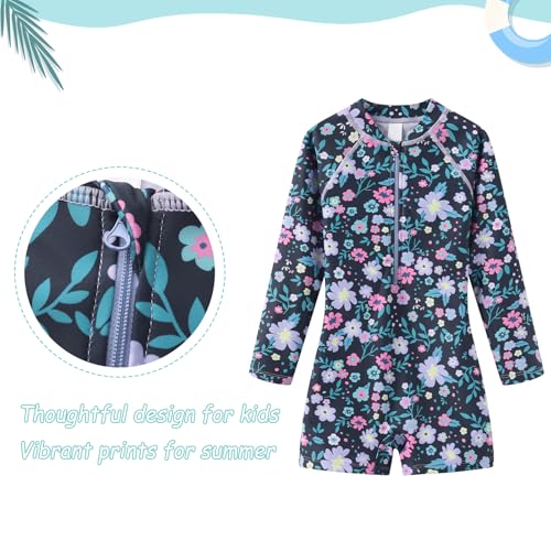 Image of Girls One Piece Swimsuits Rash Guard for Girl Long Sleeve Bathing Suits with Front Zipper Sun Protection Swimwear 3-16 Years