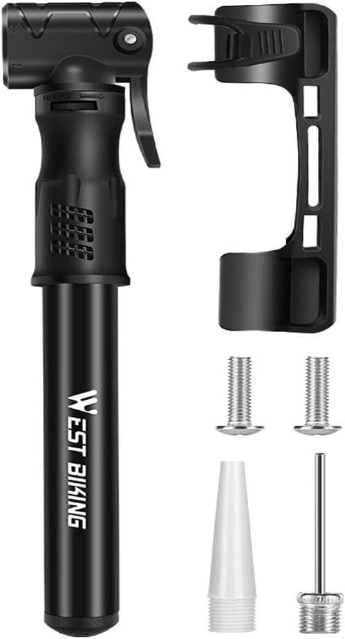 ALMEKAQUZBicycle Pump, Portable Lightweight Mini Bike Pump Aluminum Alloy Cycle Pump for Presta & Schrader Valve, Mini Air Pump For Mountain (BLACK)