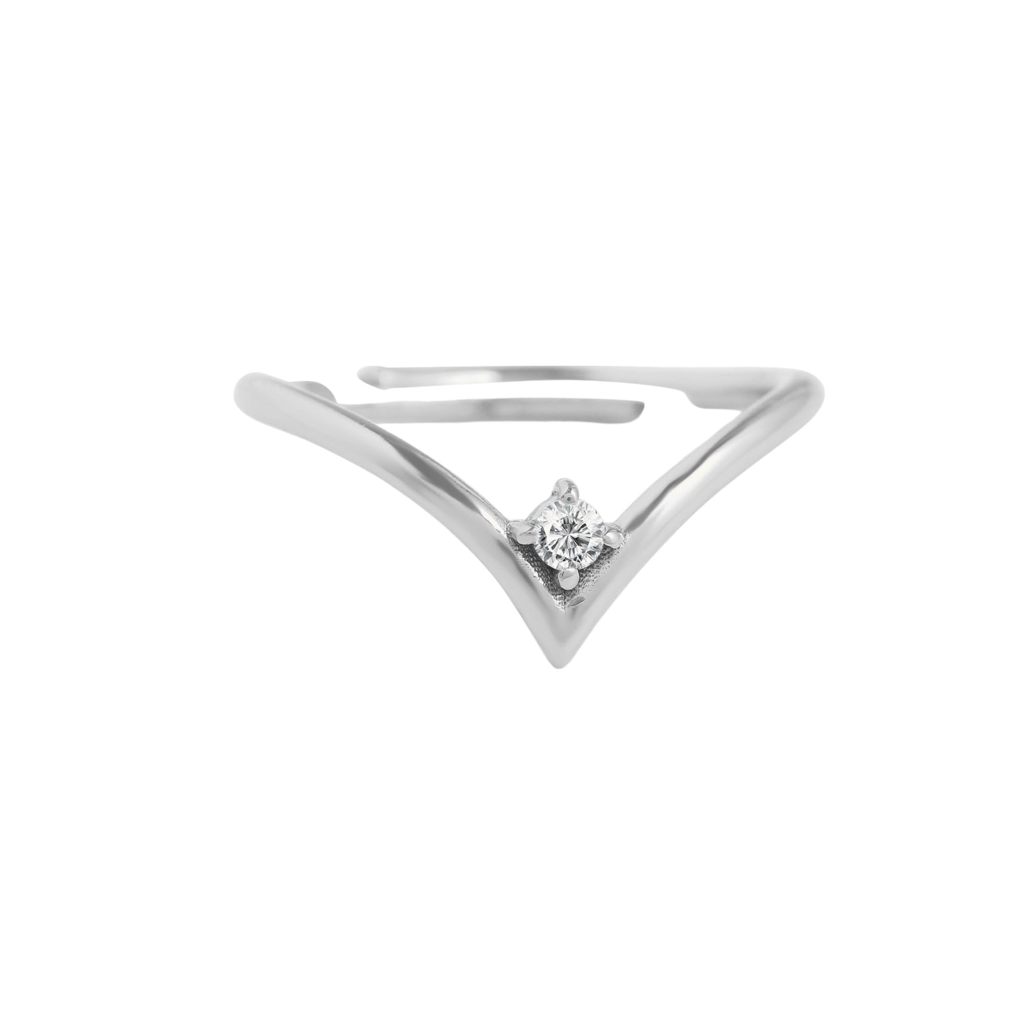MABEL925 Sterling Silver,Solitaire V Shaped Adjustable Ring, Fine Jewellery Gifts for Women & Girls, Assured Purity & 6 Month Warranty*