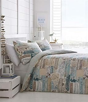 Homemaker Bedding duvet cover set coastal drift wood sea shells beach hut signs (Double)