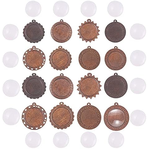 Pendant Blanks Craft Bezel, 16 Pcs Round Pendant Trays, Pendant Trays, Wooden Cabochon Settings Tray, with Glass cabochons Glass Dome for DIY Craft Photo Jewelry Making Crafting Necklace Key Ring Cover