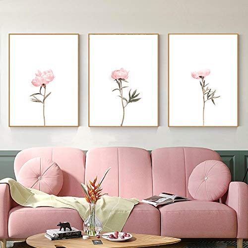 Art mural scandinave pivoines pour habiller un grand mur vide de salon sans cadre