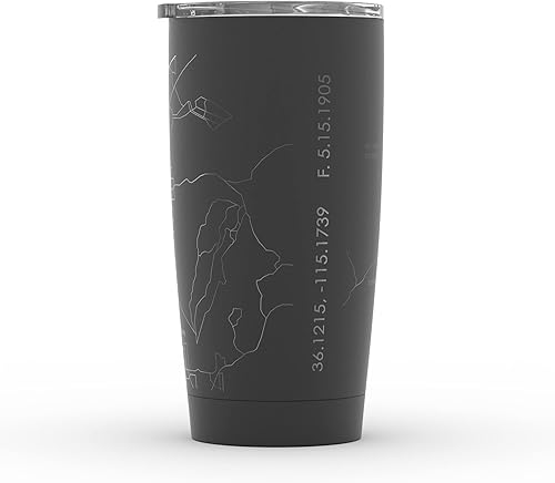 Vista 201 de Well Told Vaso de café aislado con diseño de mapa de Nueva York grabado, taza de acero inoxidable grabada (20 onzas, negro) con aislamiento de mapa