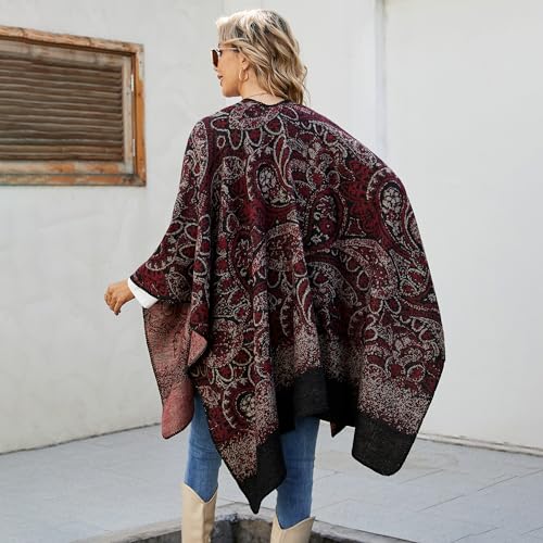 Favorland Women's Fall Winter Blanket Sweater Wrap Poncho Cape Open Front Cardigan Shawls4