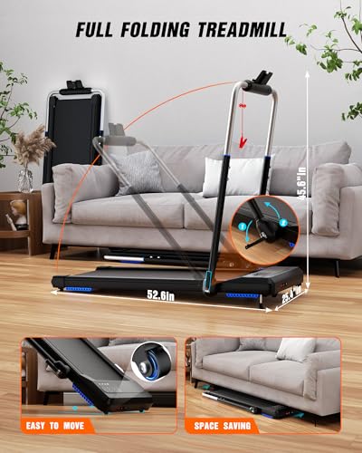 WELLFIT Walking Pad Treadmill with 10% Incline, Under Desk Treadmill for Home/Office, 2 in 1 Folding Treadmills with APP/Remote Control and LED Display, 0.6-7.6 MPH 360 lbs Capacity