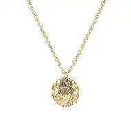 MYEARS Initial Necklace for Women Gold Round Hammered Crushed Ice Coin Disc Pendant with Cubic Zirconia Silver Letter Charm 14K Simple Dainty Thick Chain Alphabet Personalized Gift Jewelry