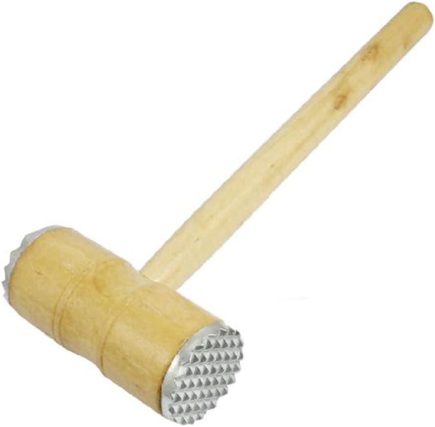 MEAT MALLET METAL TEETH END TENDERIZER STEAK POINTED ROUND WOODEN