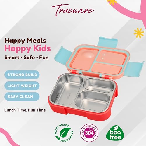 Image of Trueware Galaxy 3 304 Stainless Steel PU Insulated Lunch Box with Three Compartment BPA Free, Food Grade Ideal for School, Picnic, Office & Outdoor - 520ml