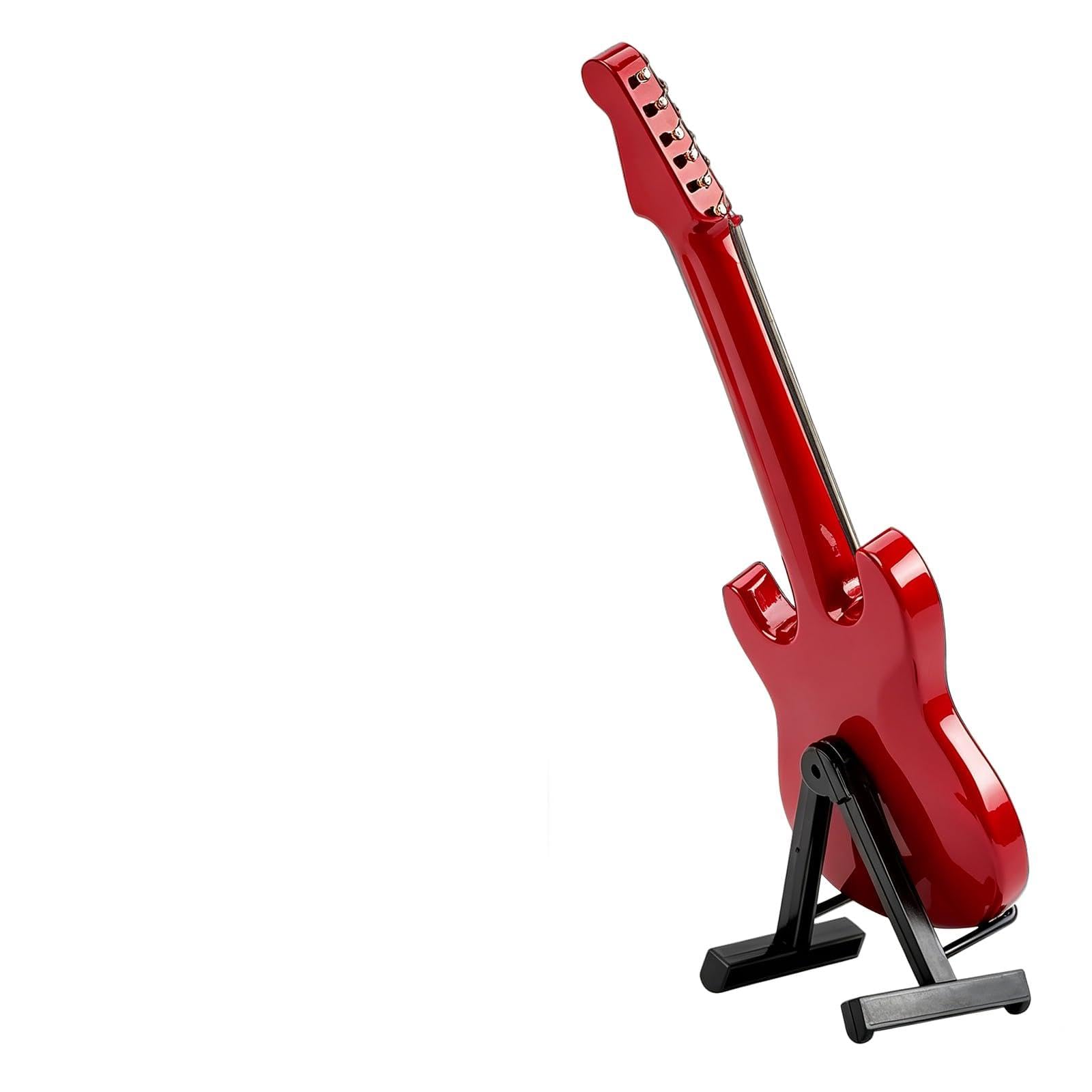 Wooden Miniature Electric Guitar with Stand and Case Mini Musical Instrument Electric Guitar Replica Collectible Figurines Model Home Decoration Display Ornament