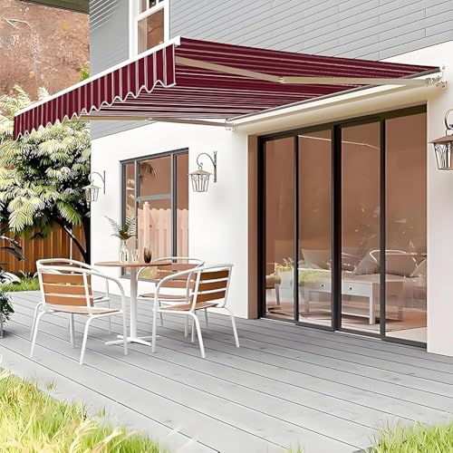 Toldo retráctil manual de patio verde a rayas con protección UV 2