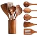Healthy Cooking Utensils Set Wooden Cooking Tools and storage wooden barrel- Natural Nonstick Hard Wood Spatula and Spoons - Durable Eco-friendly and Safe Kitchen Cooking spoon (set of 6)