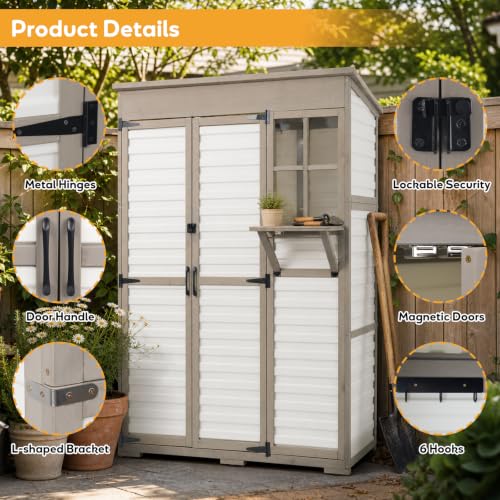 Image of Large Outdoor Storage Cabinet with 3 Shelves, Weatherproof Shed for Outside