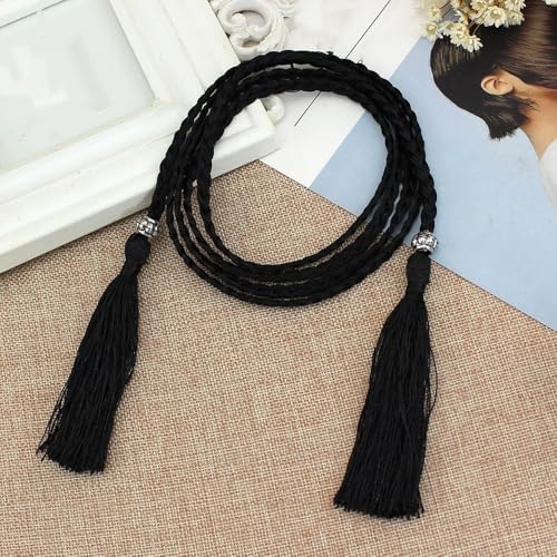 Fashion Women Braided Tassel Belt Thin Long Belt Female Thin Waist Rope Dress Decorated Waistband Chain Accessories3