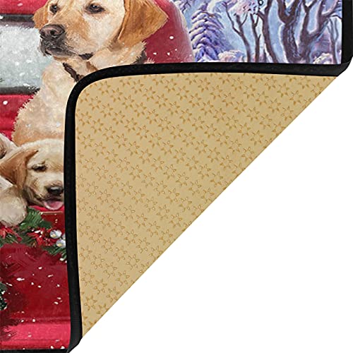 Christmas Red Truck Dog Kitchen Rugs Winter Snowflake Xmas Tree Bath Rug Indoor Outdoor Doormat Runner Comfort Mat Non-Slip Carpet For Bathroom 39" X 20" #TOP5