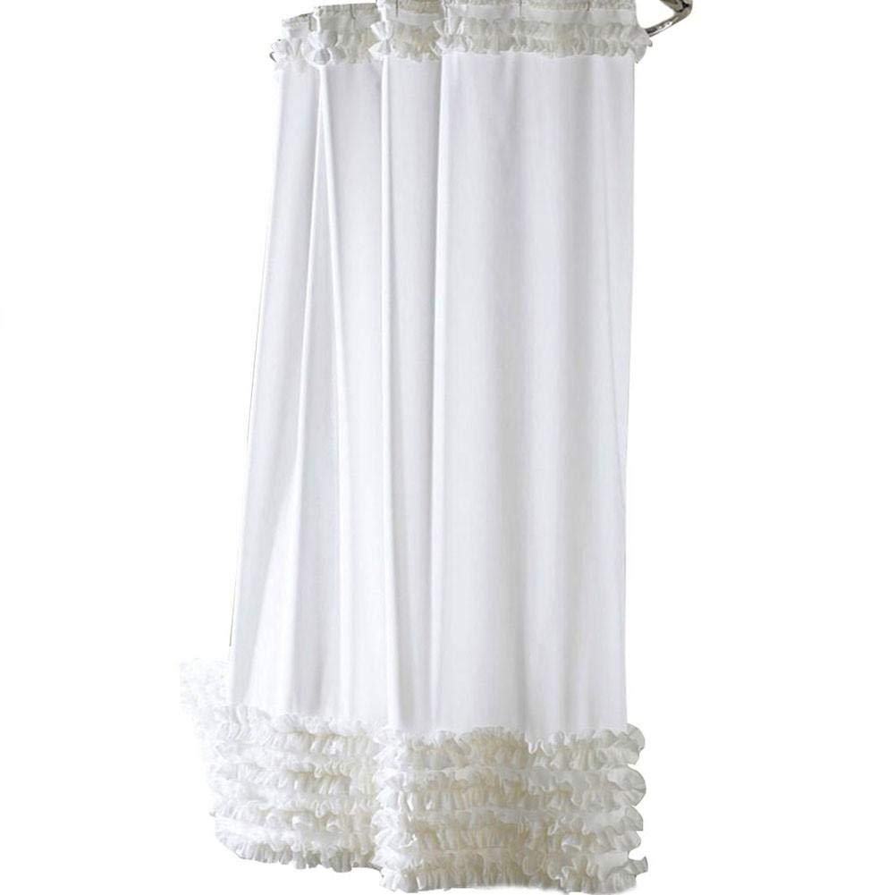 Rideau de douche en tissu polyester à volants 180x180 cm blanc style robe romantique