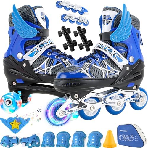 2 Em1 Patins Infantil Ajustável, Patins 4 Rodas, Patins Quad, Pat...