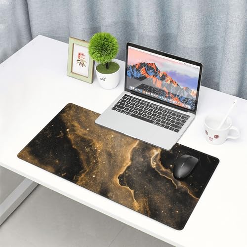 Image of Black Gold Marble Extended Gaming Mouse Pad, with Stitched Edges Large Mouse Pad Desk Protector, Rubber Base Mousepad Keyboard Mouses Mat for Work Game Office Home- 32 inch X 12 inch Inch,E234