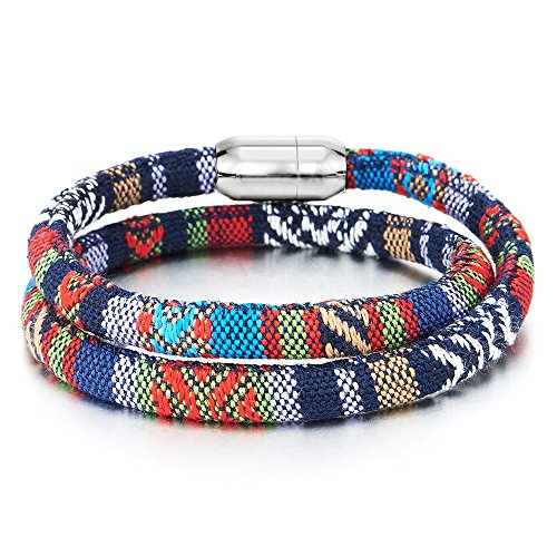 COOLSTEELANDBEYOND Pulsera Doble Vuelta Tribal Tibetano Algodón, Hombre Mujer,...