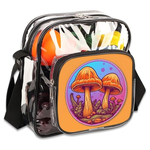 GzLeyigou Clear Crossbody Bag Stadium Approved Couple of Mushrooms Transparent Bag for Festivals, Sports Events, Concerts,Beach Bag for Women Men Clear Purse with Front Pocket Messenger Bag