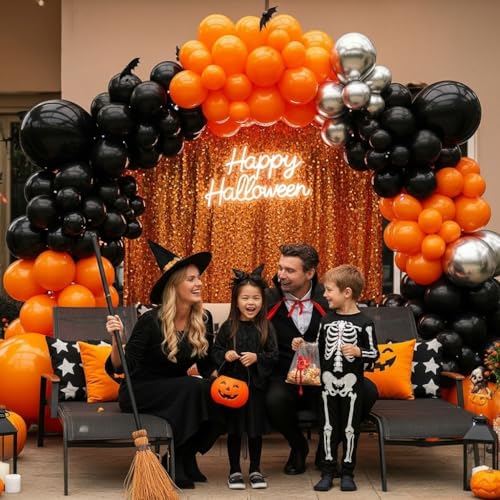 Halloween Balloon Arch Kit – 133pcs Orange Black Silver Balloons Garland for Halloween Decorations, Party Backdrop, Birthday, Haunted House, Trick or Treat Party Supplies