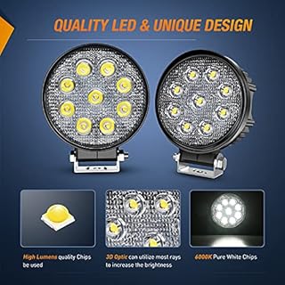 Nilight led pods 4PCS 27W Round Flood LED Light Bar Driving Lamp Waterproof Jeep Off Road Fog Lights for Truck Car ATV SUV Jeep Boat 4WD ATV, 2 Years Warranty