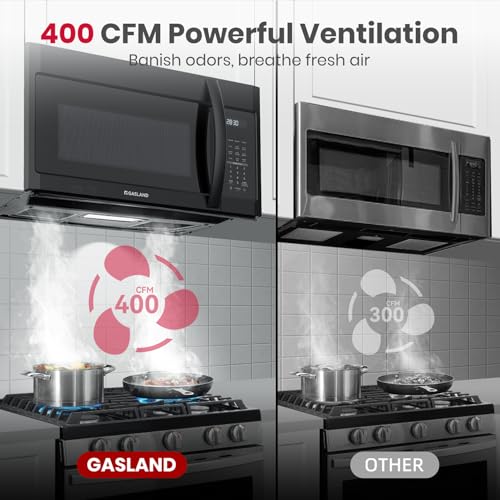 GASLAND Over the Stove Microwave 30 Inch, 1.9 Cu.ft. Over the Range Microwave with 11 Power Levels, One Touch Cooking, 400 CFM,1000W, LED, Turntable, Sensor Cook, Over Stove Microwave Oven, Black