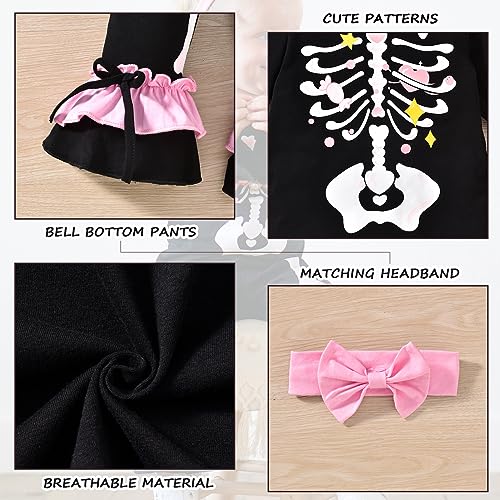 Image of HINTINA Toddler Baby Girls Halloween Thanksgiving Outfits Bell Bottom Flared Pants Set