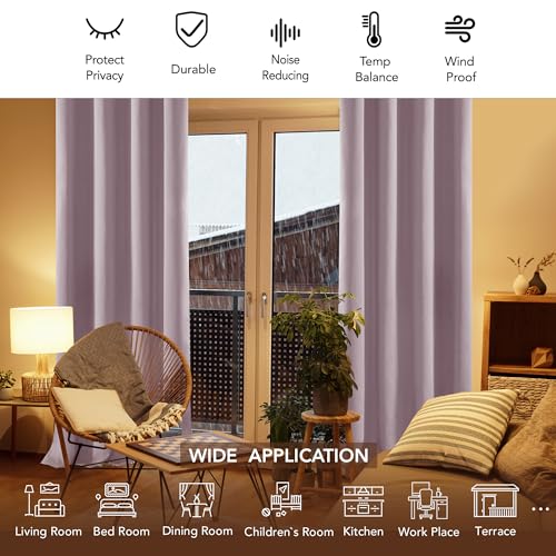 Image of Deconovo Thermal Insulated Window Treatments Blackout Curtains Grommet Top Curtains for Kids Room 52W x 84L Inch Lavender 2 Panels