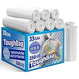30-33 Gallon Clear Trash Bags Heavy Duty (250 COUNT) - Clear Recycling Garbage Bags 30+ Gallon, 32 Gallon - Made in USA