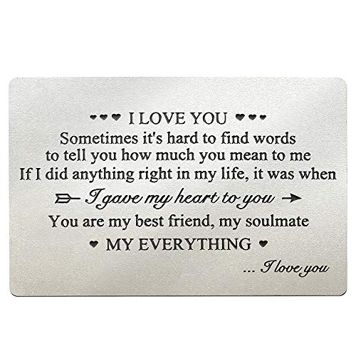 Idea for Boyfriend Engraved Wallet Insert, Anniversary Card for Men, I Love You, Metal Wallet Card Insert, Mini Love Note, Anniversary Card from Wife, Anniversary Cards for Husband, Deployment Idea