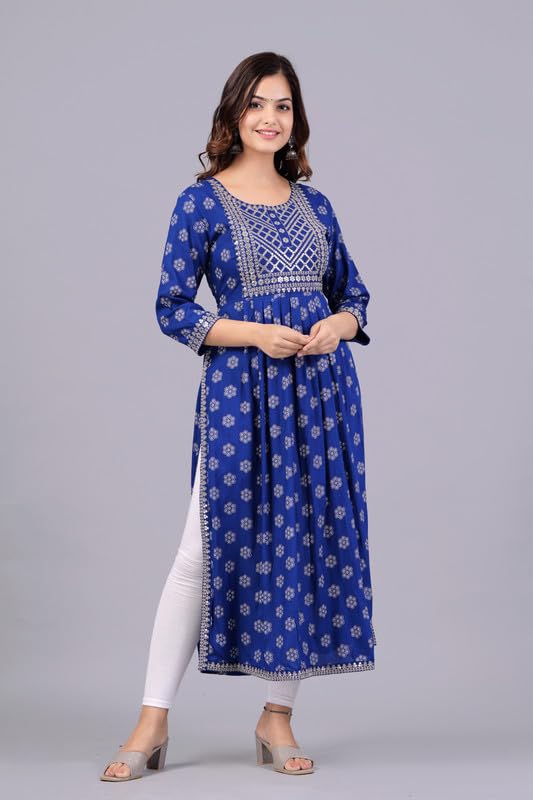 Image of NEW4U Women's Sequin Zari Embroidery Printed Naira Cut Kurti