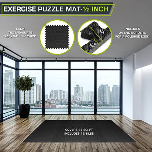 ProsourceFit Exercise Puzzle Mat ½-inch, EVA Interlocking Foam Floor Tiles for Home Gym, Workout Equipment, Kids Play Areas, Black, 48 SQ FT - 12 Tiles by ProsourceFit - Image 2