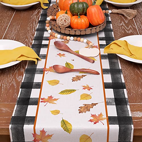 Geeory Fall Table Runner 13X72 Inch, Buffalo Plaid Check Pumpkins Leaves Farmhouse Table Decoration For Kitchen Dinning, Indoor Outdoor Dinner Party (Orange Mason Jar) Gt119-72 #TOP4