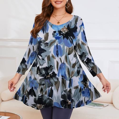 Image of LARACE Tunics 3 /4 Sleeve Plus Size Tops for Women V Neck Loose Fit Flowy Clothing for Leggings