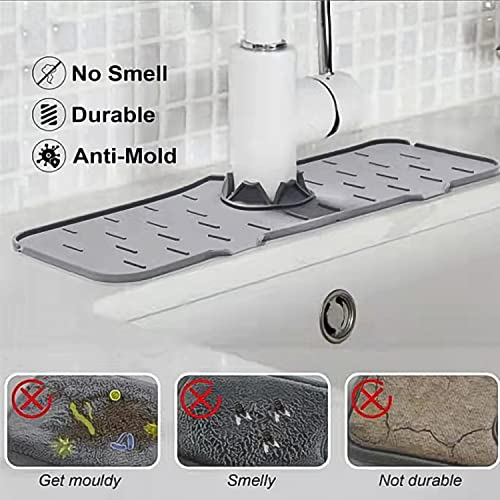 Kitchen Sink Splash Guard - Silicone Faucet Handle Drip Catcher Tray Mat, Dish Soap Dispenser And Sponge Holder Mat Behind Faucet, Rying Mat For Kitchen Counter & Bathroom Kitchen Sink Guard(Grey) #TOP3