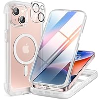 Miracase Magnetic Case for iPhone 15 Case [Compatible with MagSafe] Full-Body Bumper Case with Built-in 9H Tempered Glass Anti-Fingerprint Screen Protector + Camera Lens Protector (Matte Clear)