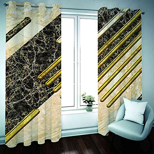 Rideaux à oeillets isolant thermique et phonique avec impression texture dorée 3D - 3