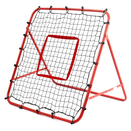 Adjustable Soccer Rebound Net | Soccer Trainer with Steel Frame | Portable Folding Rebounder for Passing & Shooting Practice | Outdoor Sports Equipment for Youth & Adult, Red