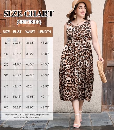 Image of LARACE Women's Plus Size Sleeveless Maxi Dress Casual Crew Neck Pleated Flowy Long Dresses with Pockets L-6XL