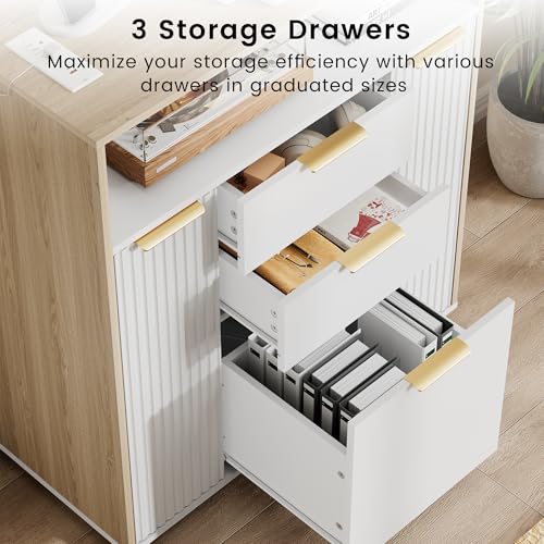 Image of ModernMate Fluted Mobile File Cabinet with Charging Station