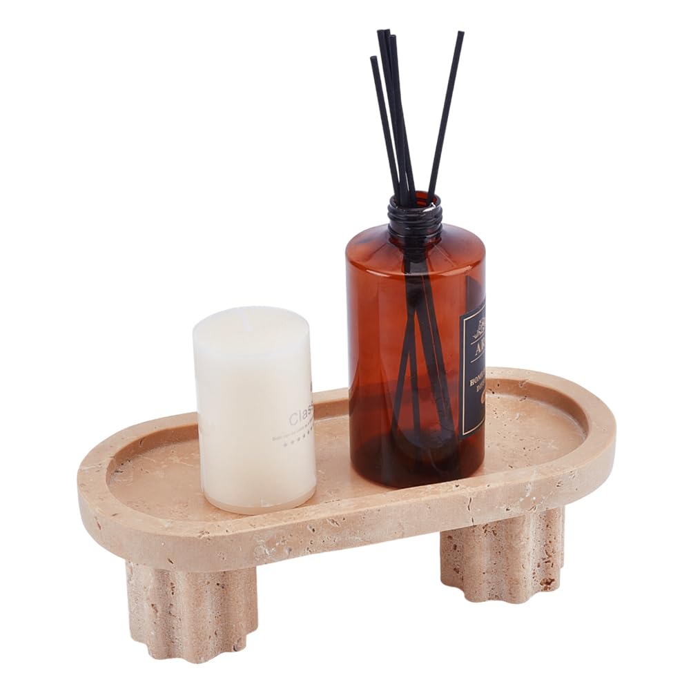 Plateau en travertin naturel pour bougies et bijoux sur votre coiffeuse
