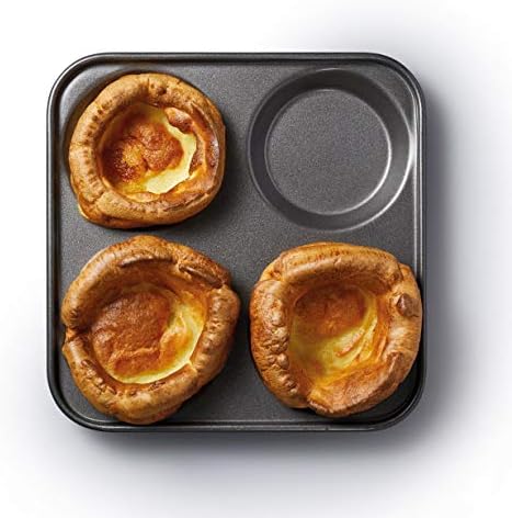 MasterClass 4 Hole Yorkshire Pudding Tray with PFOA Non Stick, Robust 1 mm Carbon Steel, 24 cm