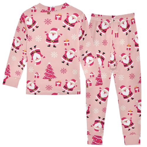 Pajama Sets Long Sleeve Christmas Santa Trees Snowflakes Pink Soft Comfy Sleepwear 2 Piece PJS 3-8T3