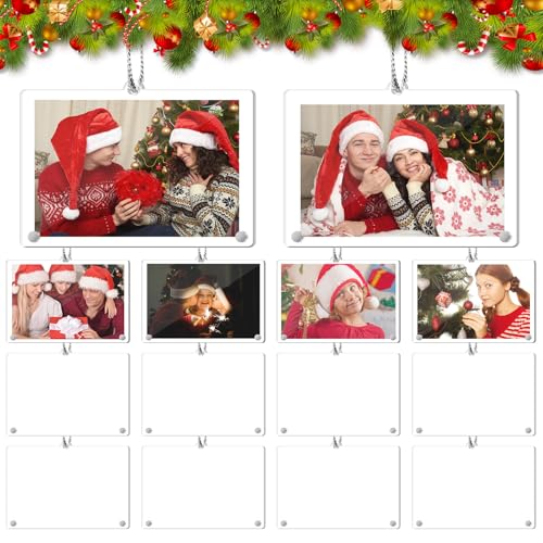 Colingmill 100 Pcs Christmas Hanging Photo Frame Ornaments, Personalized Clear Acrylic Double Sided Mini Christmas Picture Frame Ornaments with Rope for Xmas Tree Decoration (Horizontal Rectangular)