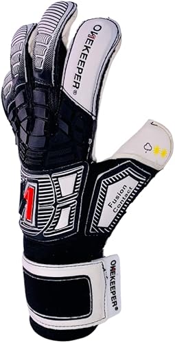 Miniatura 4 de ONEKEEPER Fusion Contact Pro - Guantes de portero negros de nivel profesional para adultos y jóvenes, guantes de portero de fútbol GK, látex de