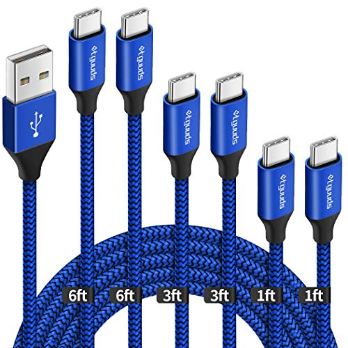 [6-Pack] USB Type C Cable 3A Fast Charging, etguuds [1/1/3/3/6/6 ft] USB A to USB C Cable Nylon Braided Compatible with Samsung Galaxy Note 20 10 9 8 S20 S10 S10E S9 S8 Plus A10e A20 A20e A51 A71