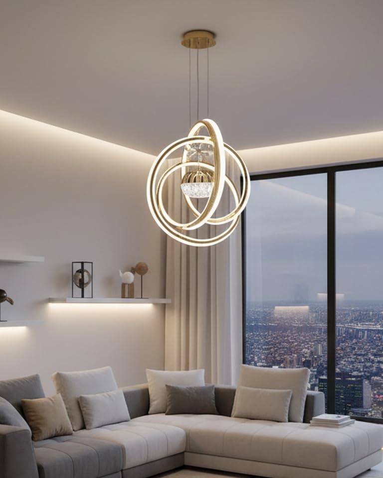 Image of swanart Orbis Fibreglass Pendant Light, Modern Orbital LED Design, 3-Mode Color Temperature, Energy Efficient 800 Lumen, Indoor Ceiling Mount